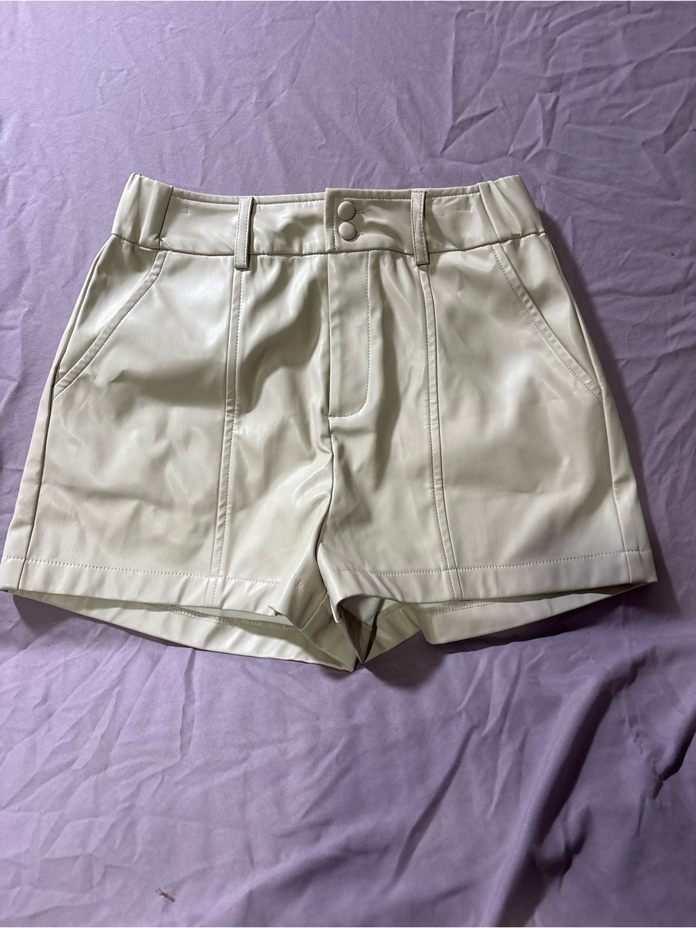Sadie & Sage Cream Faux Leather High-Rise Shorts